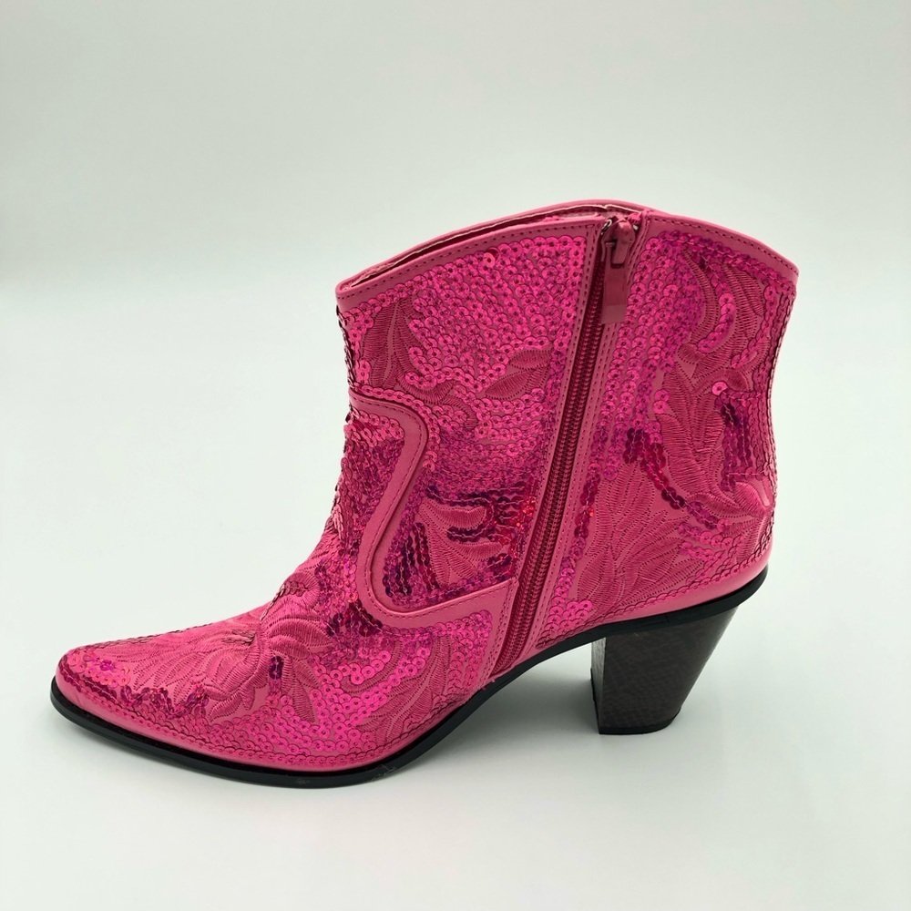 Helen’s Heart Fuschia Short Bling & Embroidered Boots Size 10 - Picture 11 of 16
